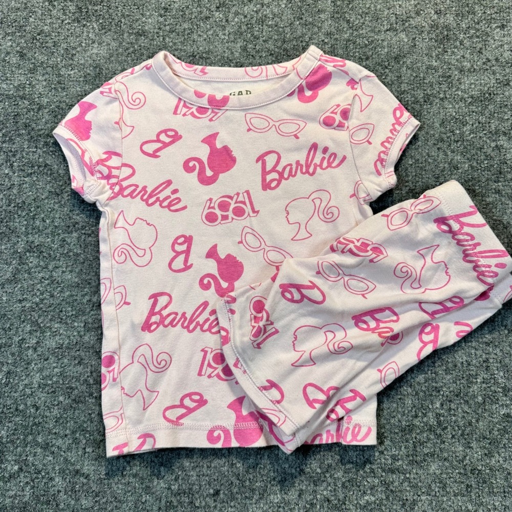 Gap Barbie Pajama Set Kids 6 Pink Organic Cotton Sleepwear 1959 Logo Snug Fit